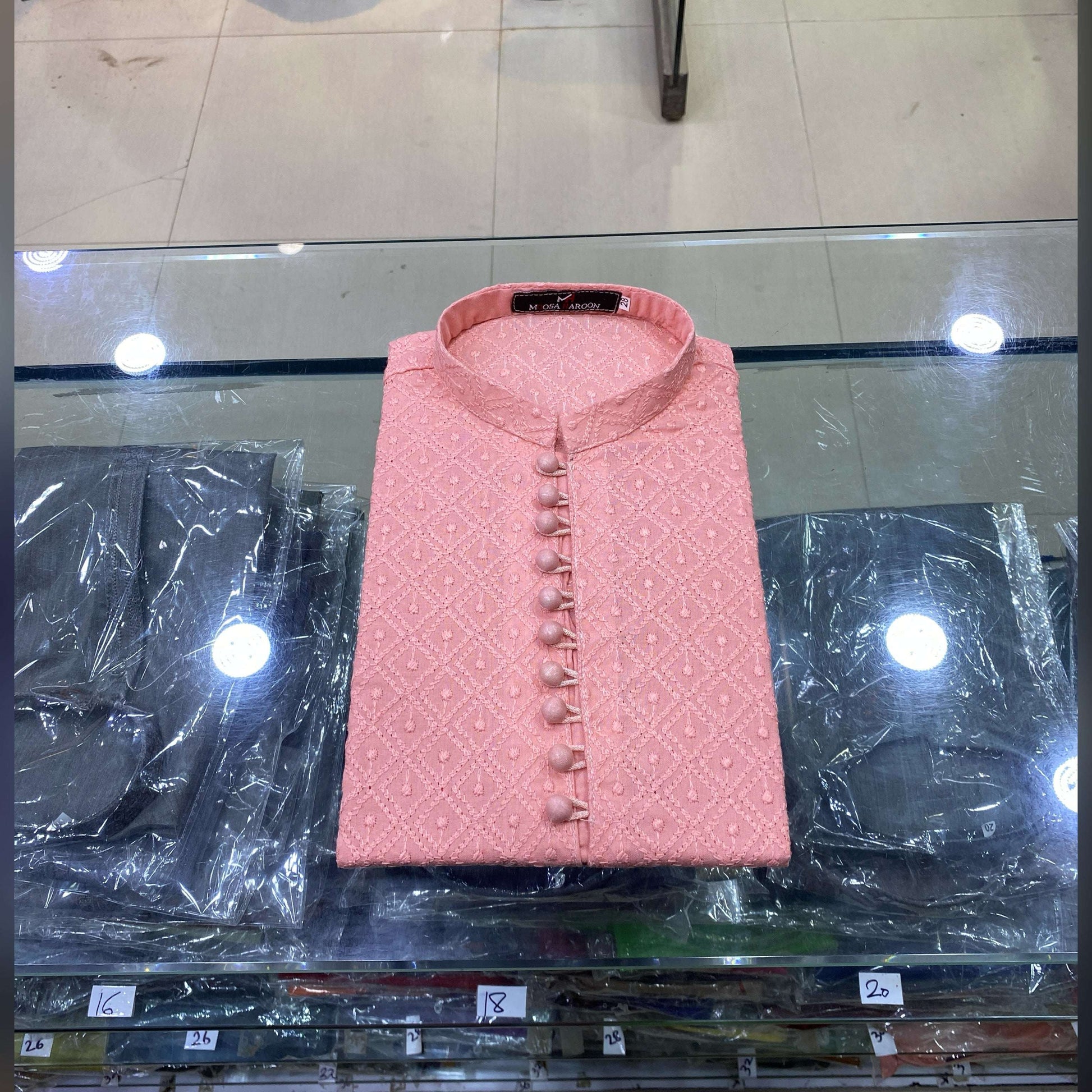 Soft Peach Chickenkari Kurta Pajama