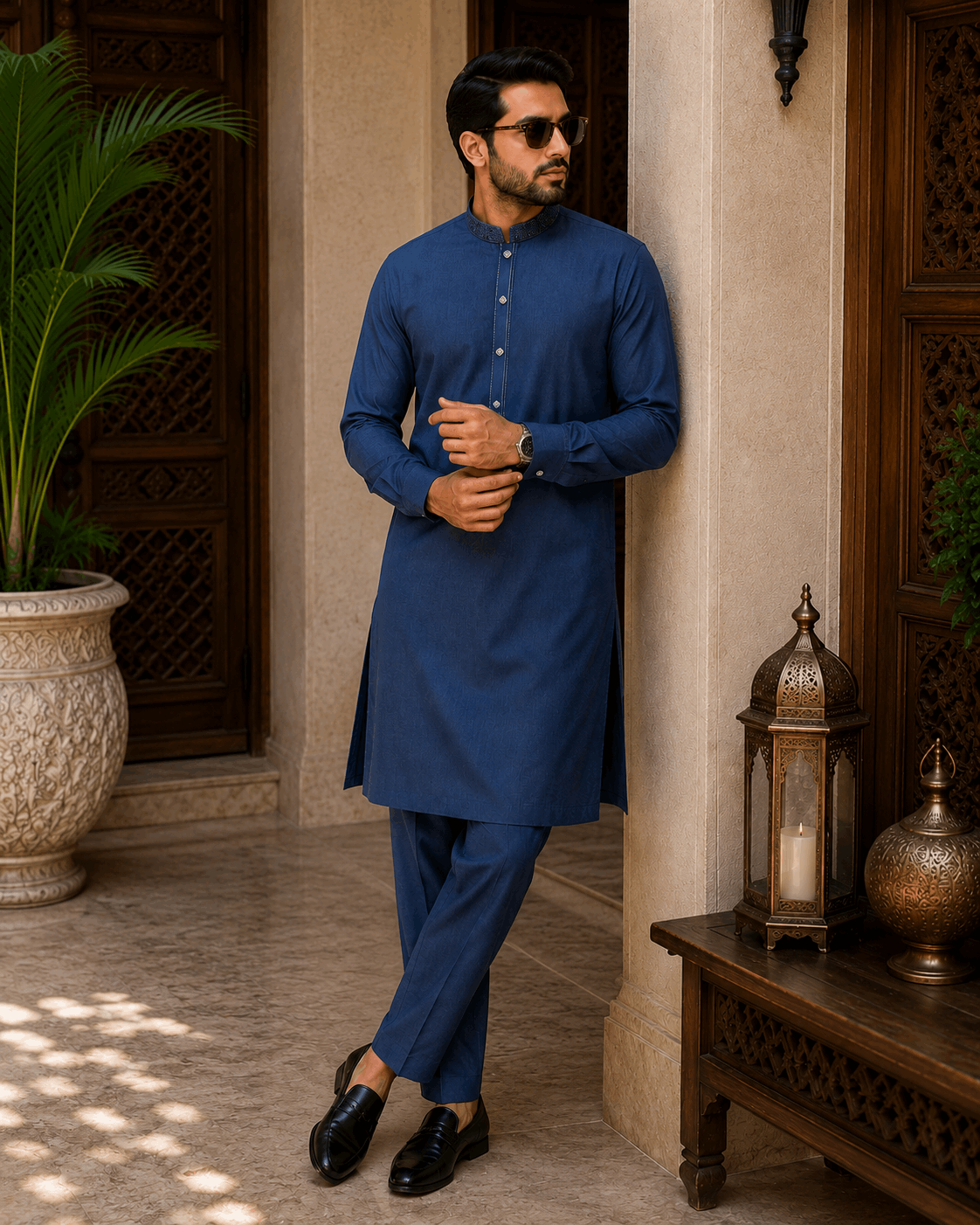 Deep Teal Embroidered Kurta Pajama/Shalwar