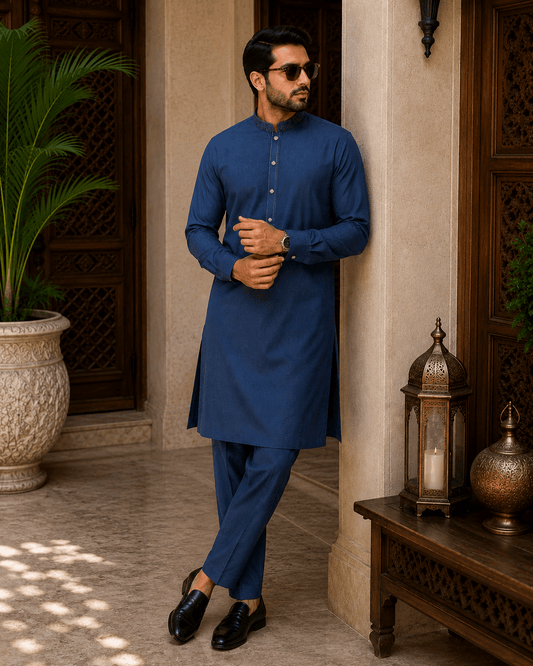 Deep Teal Embroidered Kurta Pajama/Shalwar