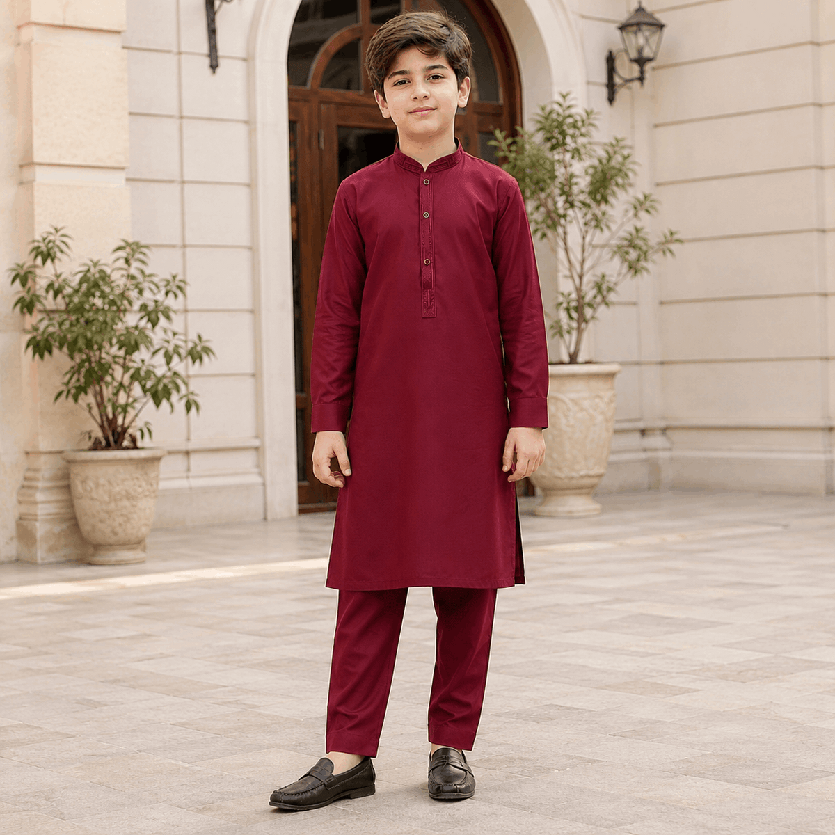 Redish Mahroon Embroidered Kurta Pajama