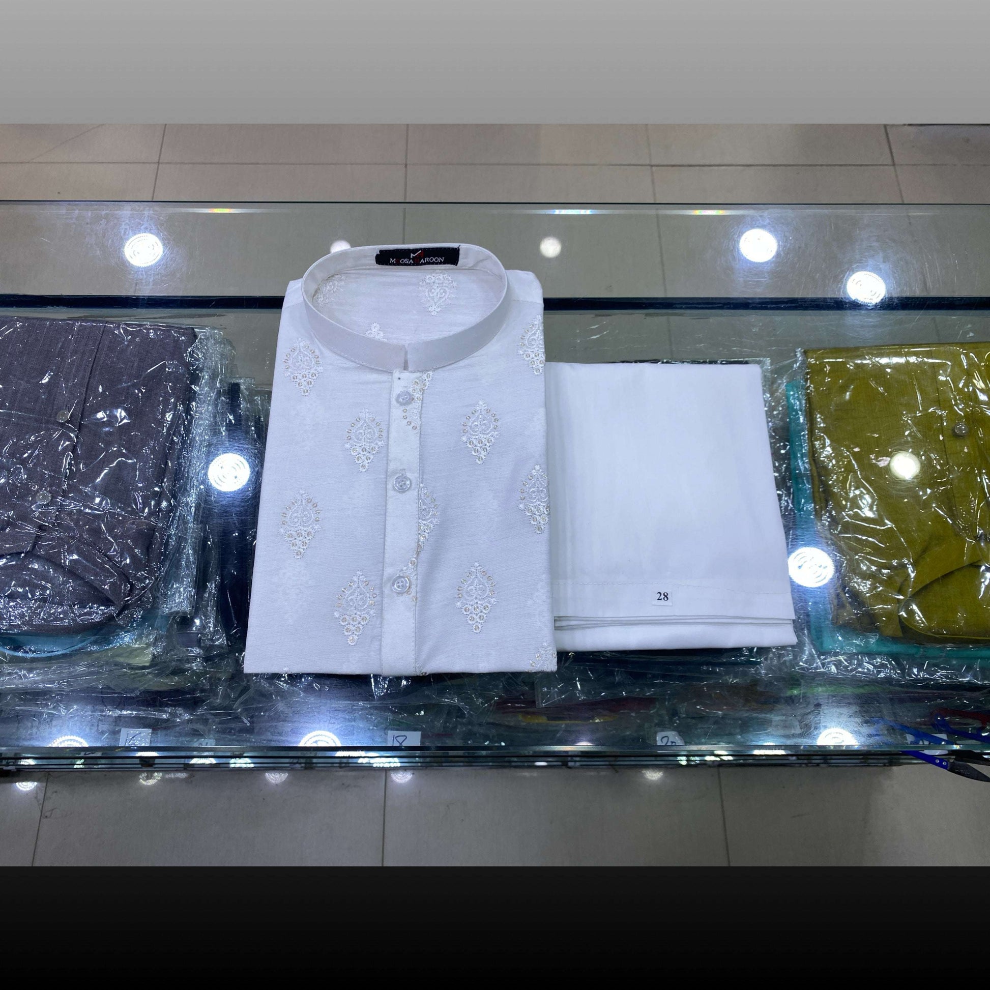 Pearl White Motif Kurta Pajama (Copy)