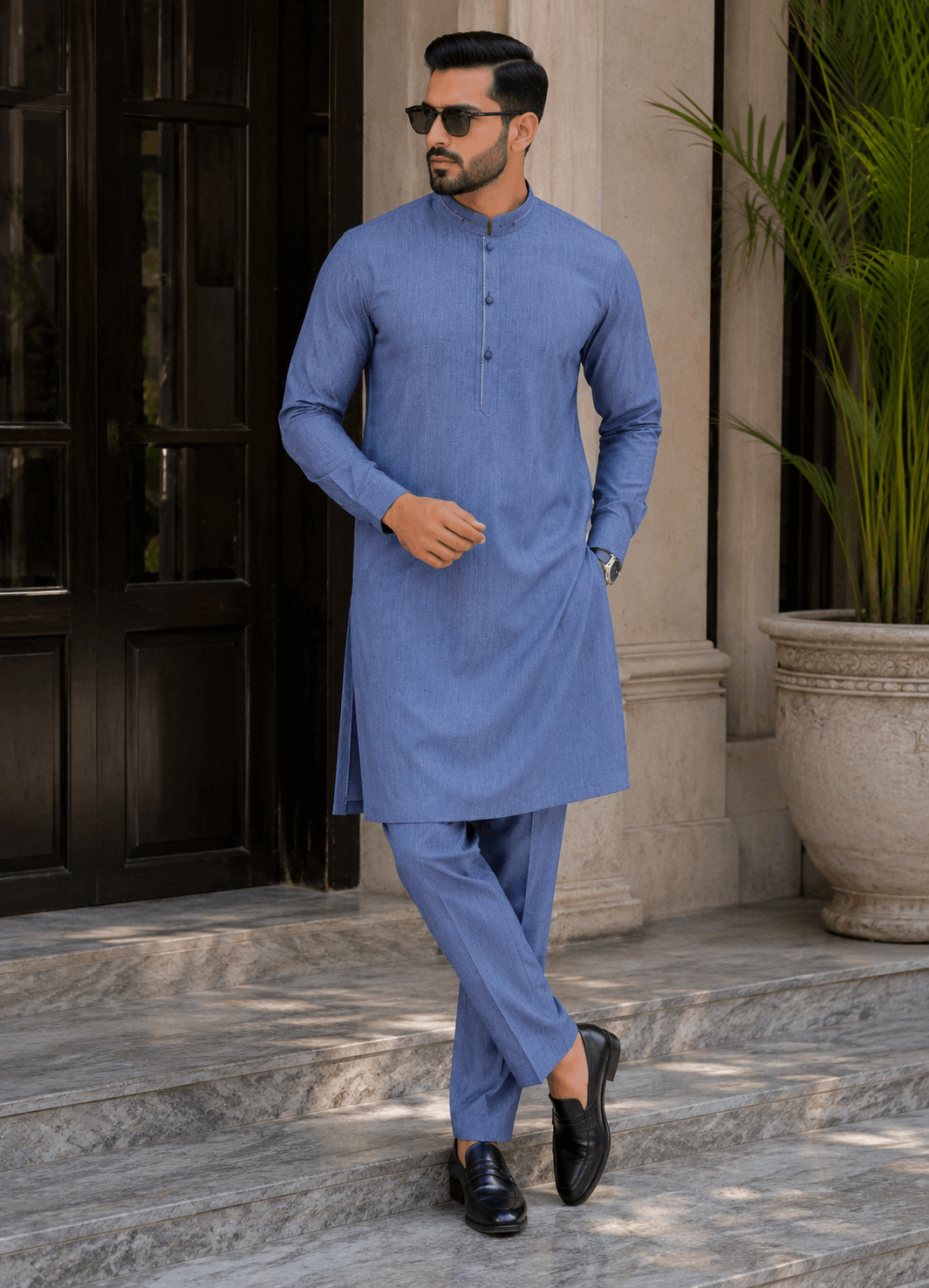 Stone Blue Designing Kurta Pajama/Shalwar