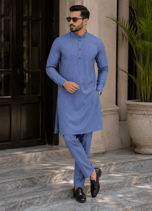Stone Blue Designing Kurta Pajama/Shalwar