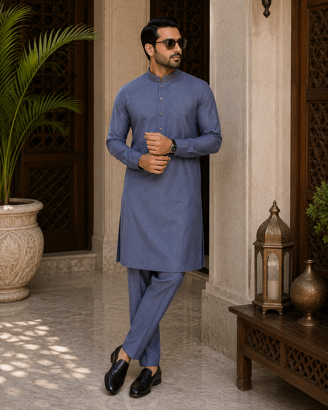 Slate Grey Embroidered Kurta Pajama/Shalwar