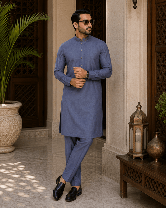 Slate Grey Embroidered Kurta Pajama/Shalwar