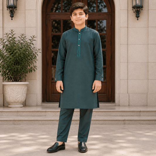 Bottle Green Embroidered Kurta Pajama