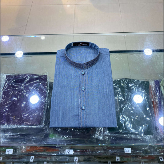 Steel Blue Embroidered Kurta Pajama