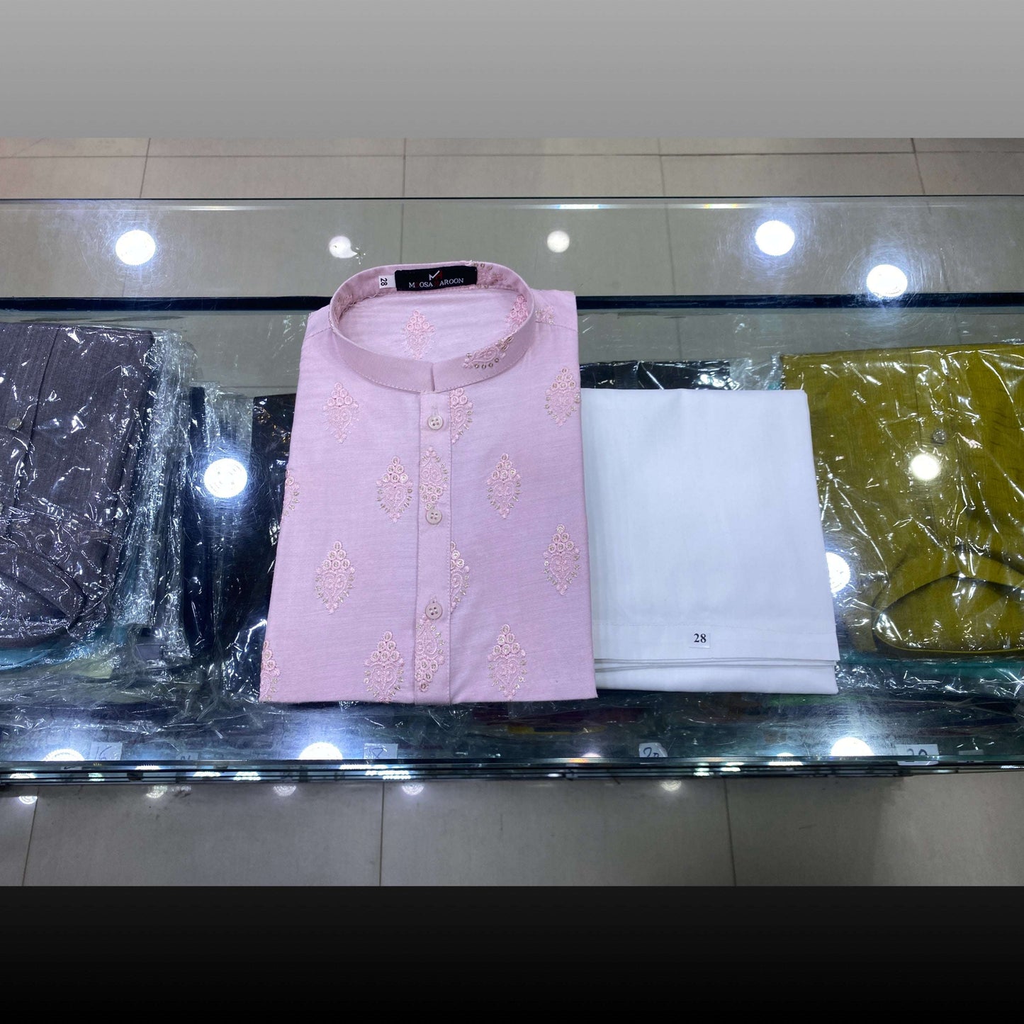 Baby Pink Motif Kurta Pajama