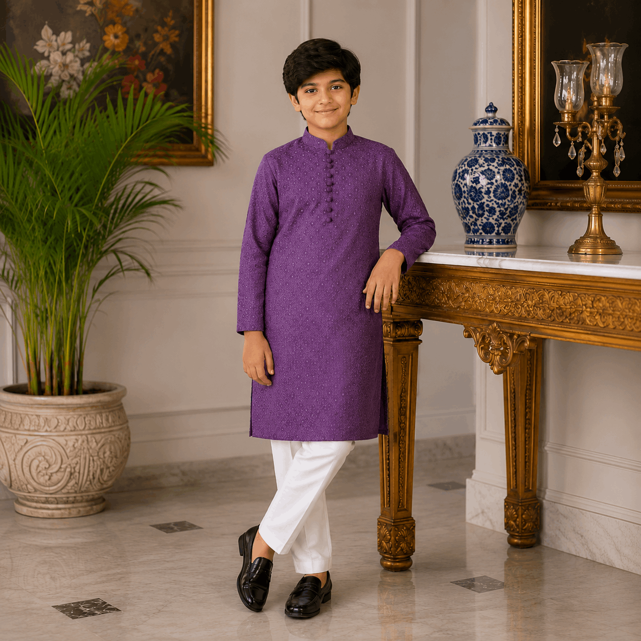Grape Purple Chickenkari Kurta Pajama