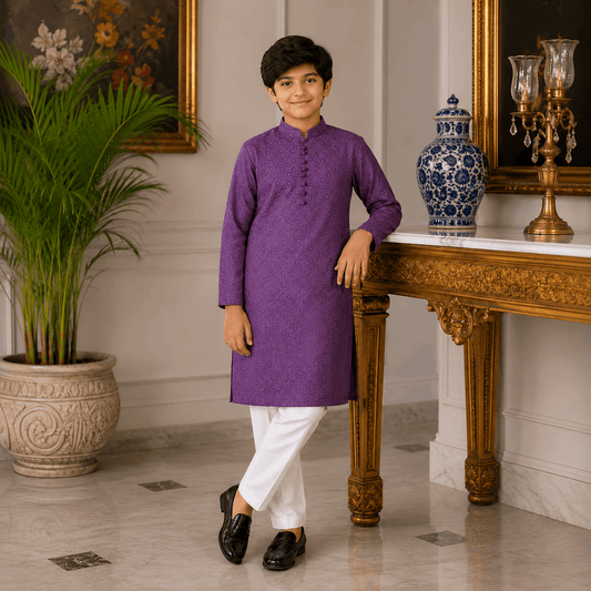 Grape Purple Chickenkari Kurta Pajama