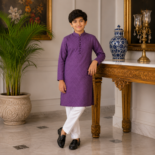 Grape Purple Chickenkari Kurta Pajama