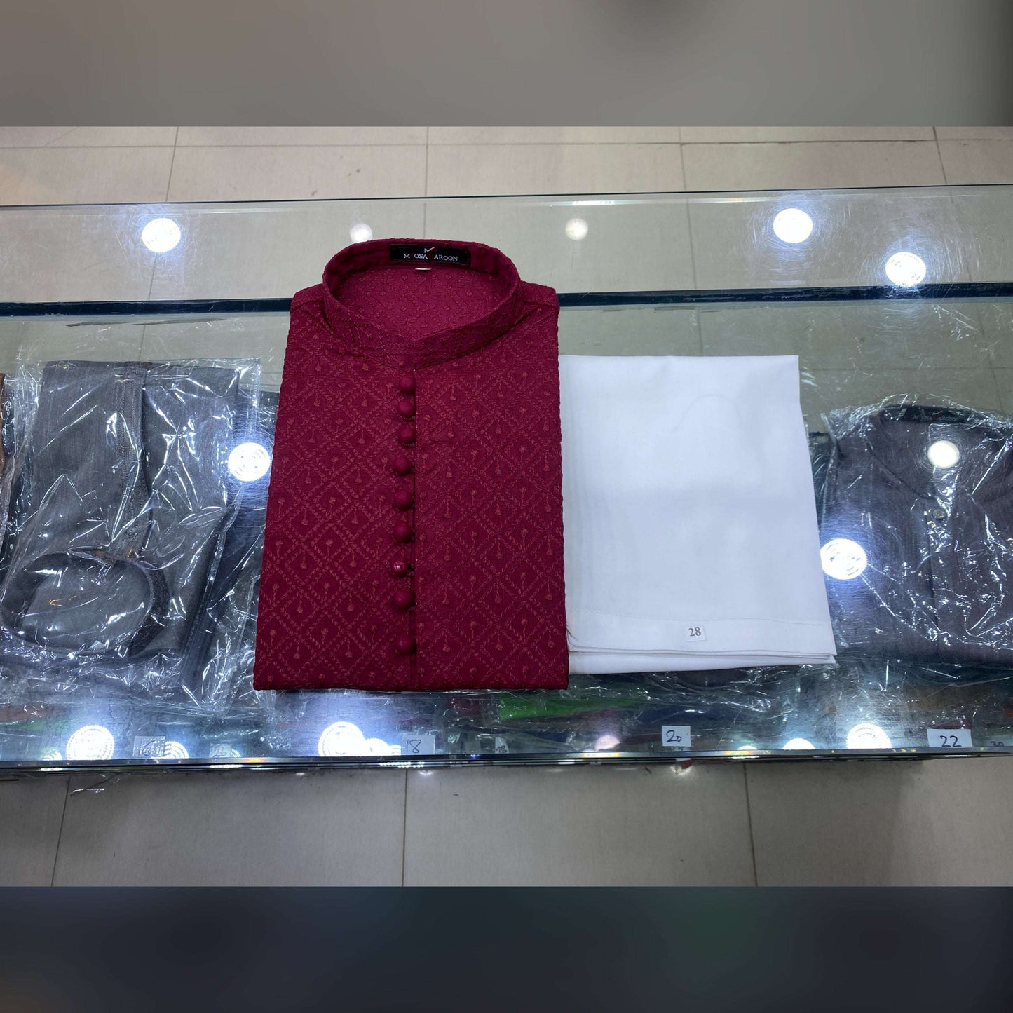 Redish Mahroon Chickenkari Kurta Pajama