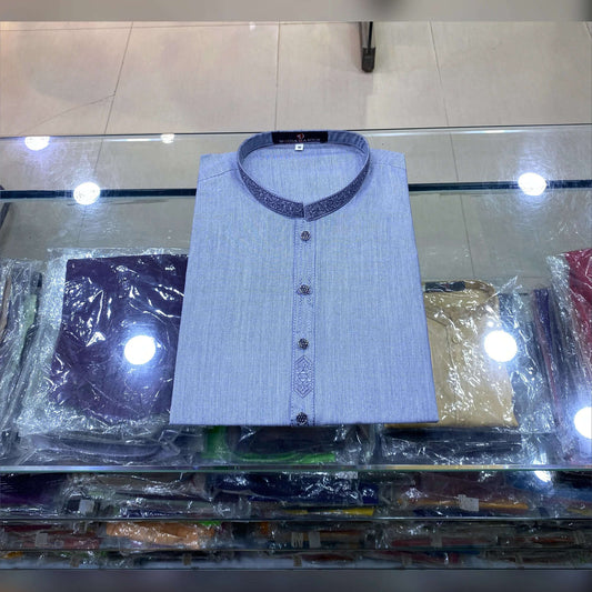 Steel Blue Embroidered Kurta Pajama/Shalwar