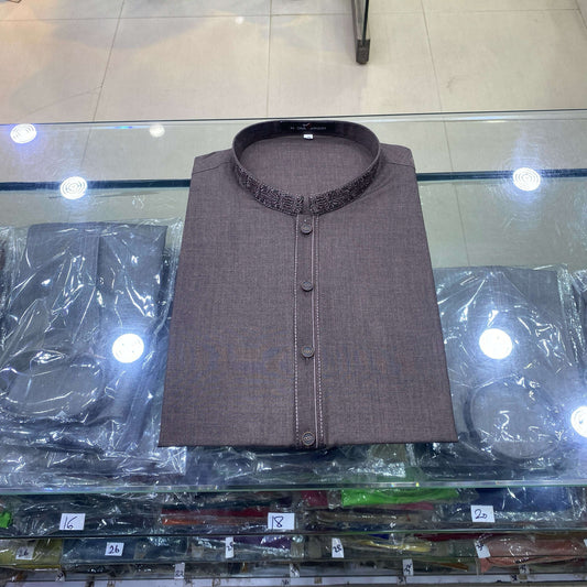 Muted Brown Embroidered Kurta Pajama/Shalwar