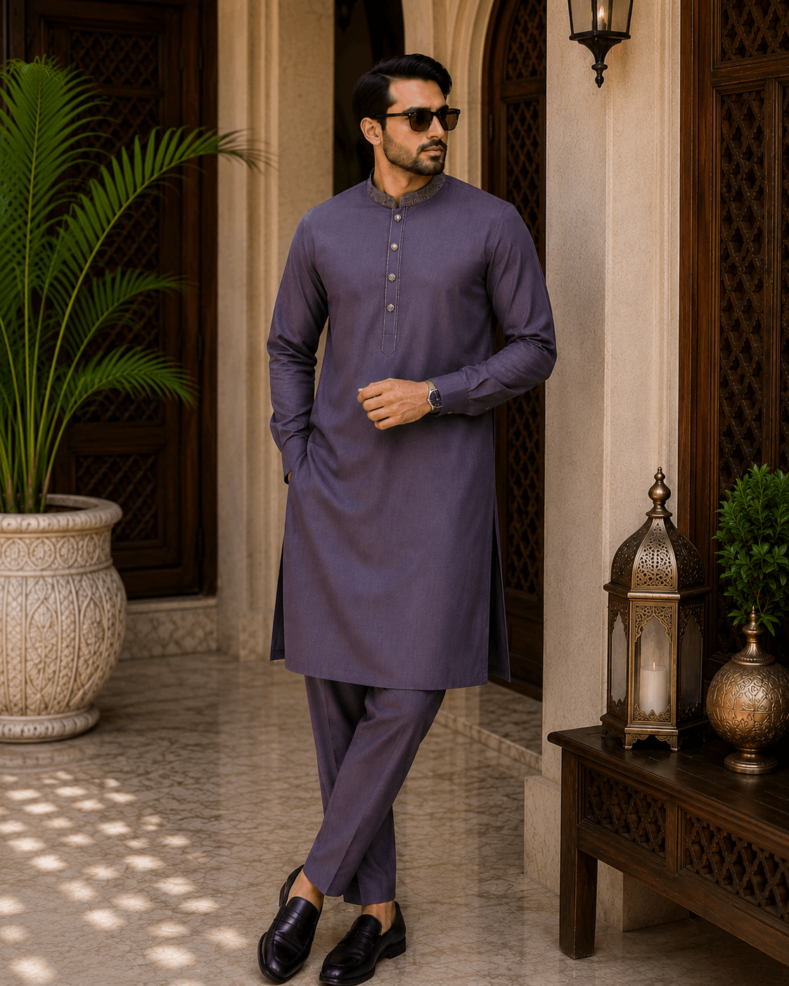Dusty Plum Embroidered Kurta Pajama/Shalwar