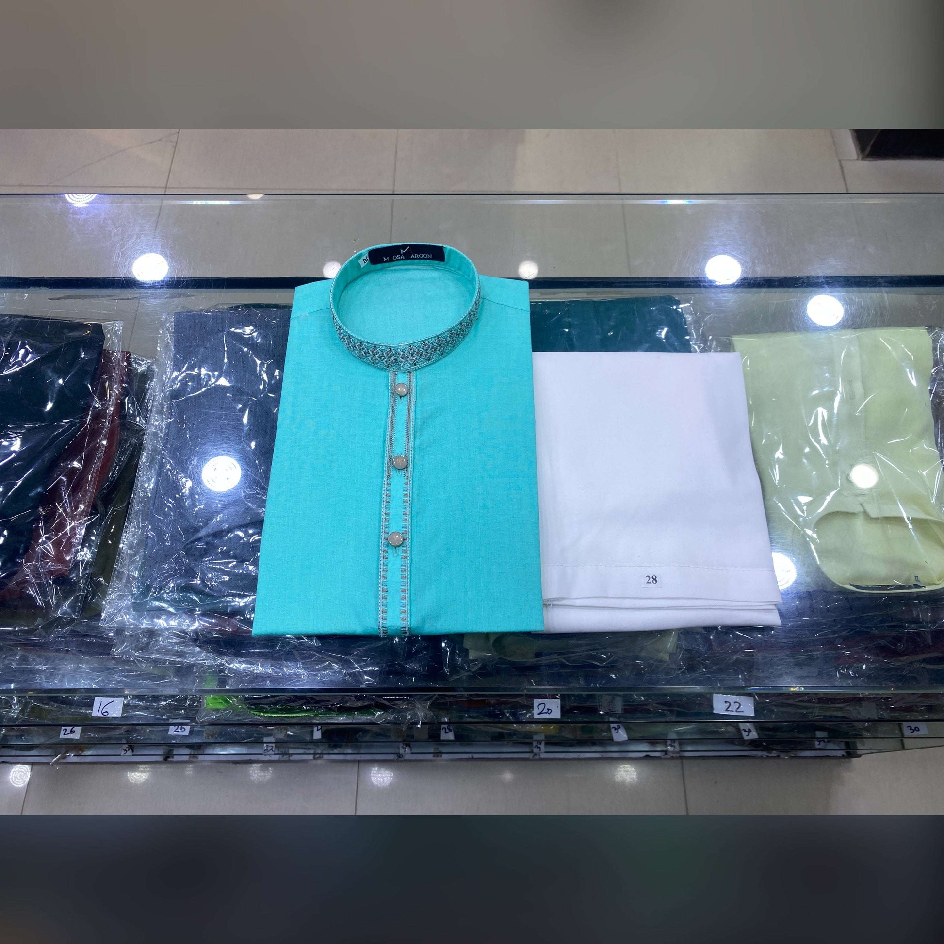 Turquoise Blue Embroided Pure Cotton Kurta Pajama