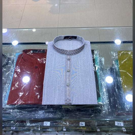 Ash Grey Embroidered Kurta Pajama/Shalwar