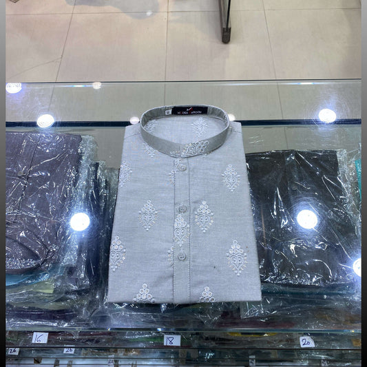 Ash Grey Motif Kurta Pajama