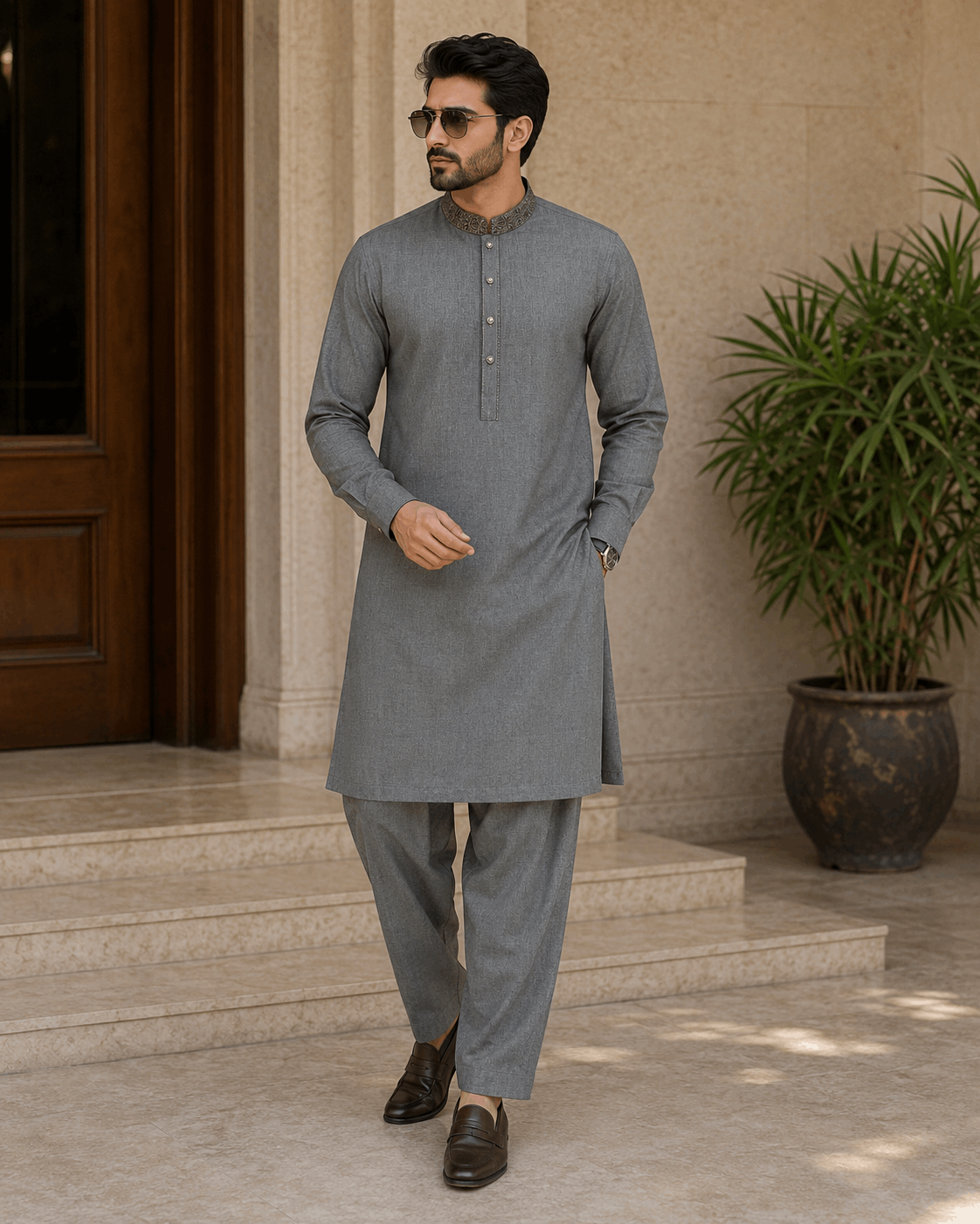 Sage Green Embroidered Kurta Pajama/Shalwar